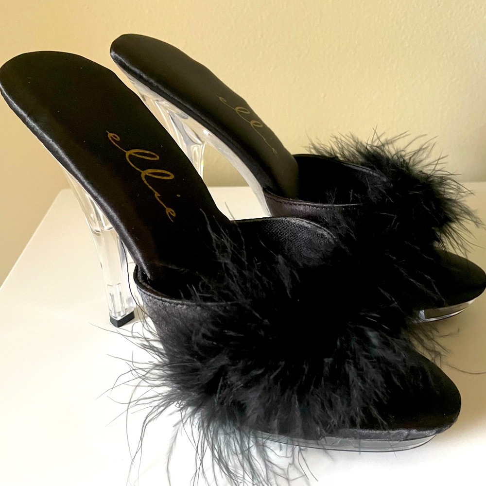 Ellie Sasha Feather Clear Platform Heels